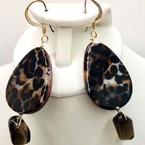 Women Jasper Leopard Skin Print Earrings